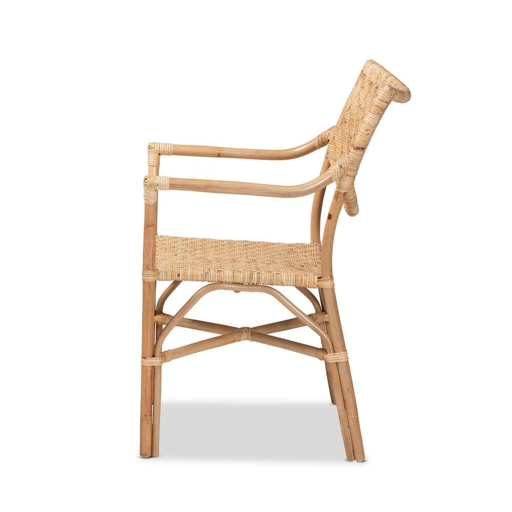 High Back Brown Rattan and Cane Arm Chair