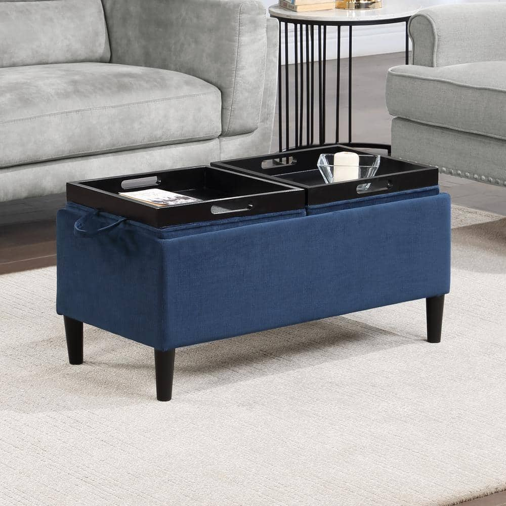 Convenience Concepts Designs4Comfort Magnolia Storage Ottoman with Reversible Trays, Dark Blue Corduroy