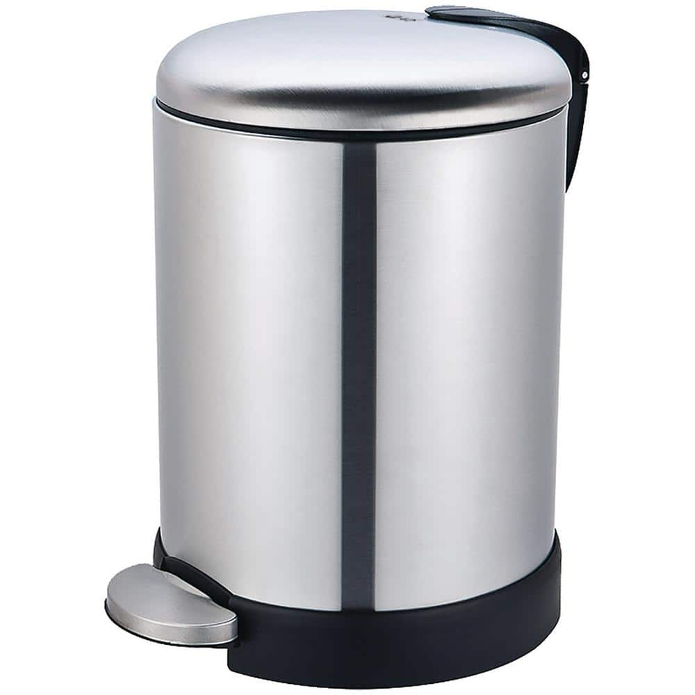 Glad Small Trash Can, 1.2 Gallon | Round Stainless Steel Garbage Bin with Soft Close Lid & Step Foot Pedal | Metal Waste Basket with Removable Inner Bucket, Stainless