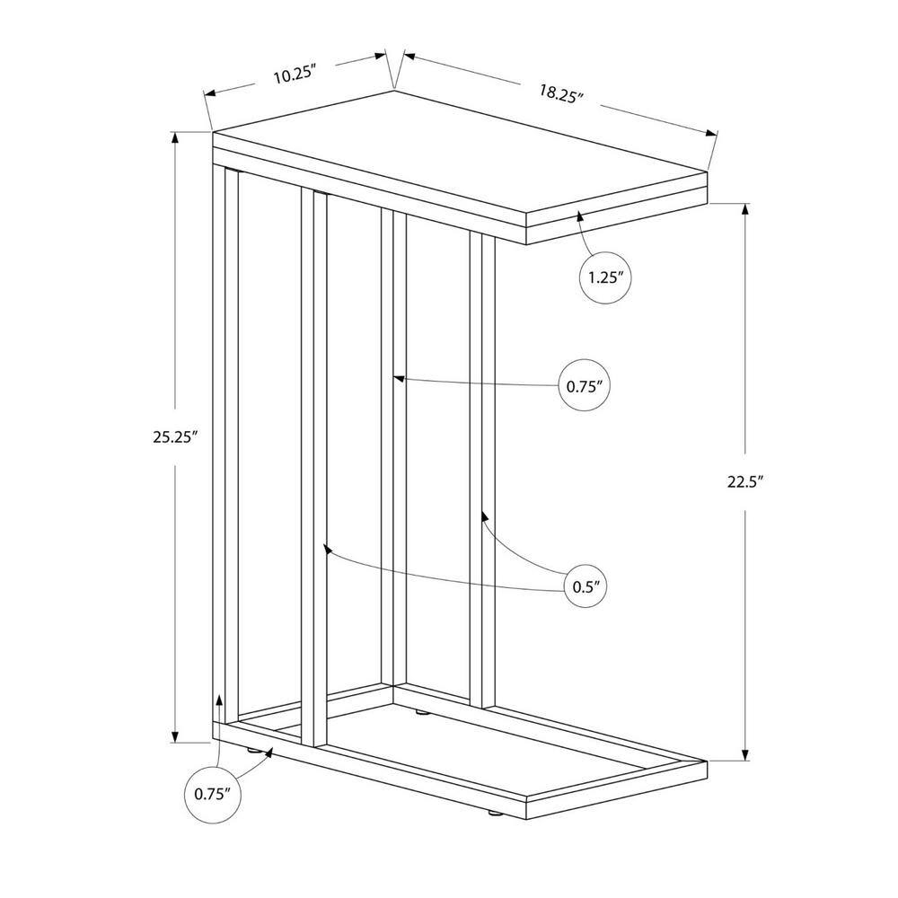 18.25" x 10.25" x 25.25" Cappuccino Particle Board Metal  Accent Table