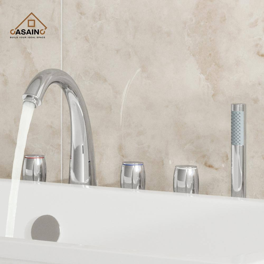 Chrome Plated 3-Handle Deck Mount Roman Tub Faucet with Hand Shower