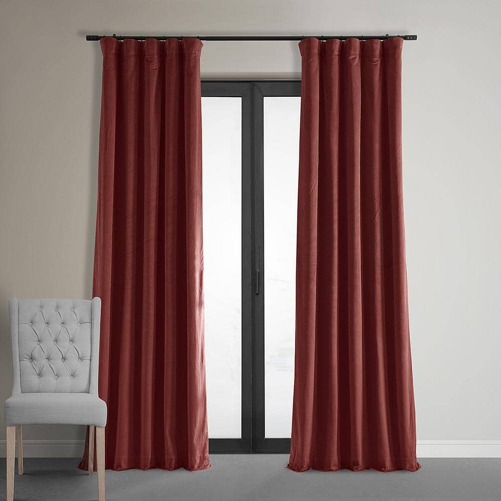 Half Price Drapes Signature Crimson Rust Velvet Blackout Curtains For Bedroom(1 Panel), 50WX 108L