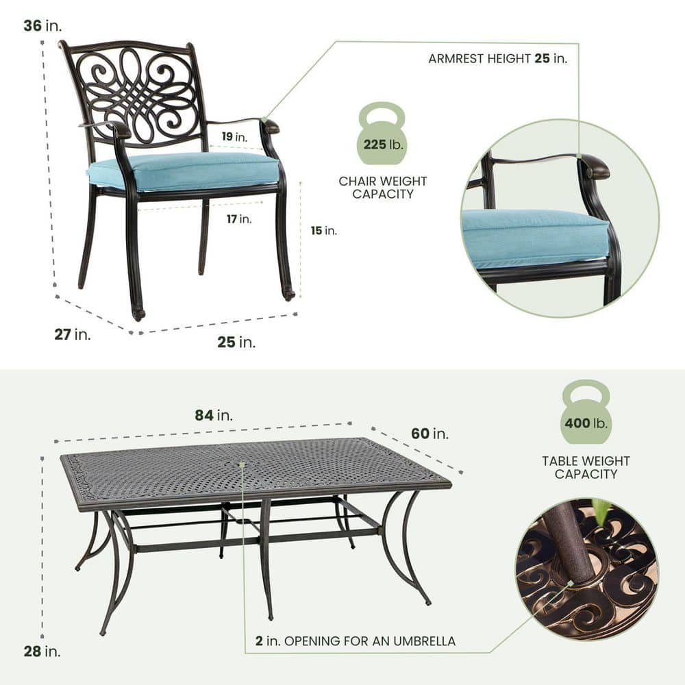 Hanover Traditions 11-Piece Aluminum Outdoor Dining Set, Blue