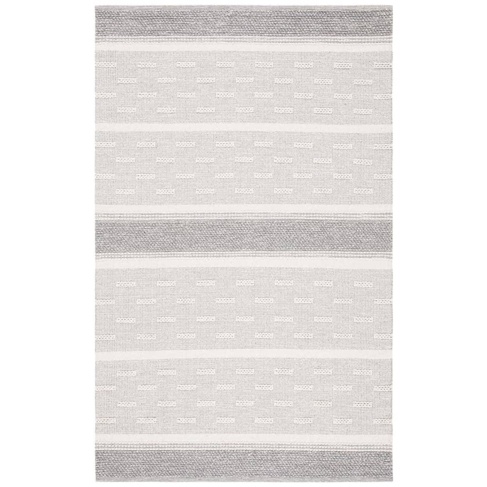 SAFAVIEH Striped Kilim Rory Striped Cotton Area Rug, Ivory/Grey, 9' x 12'