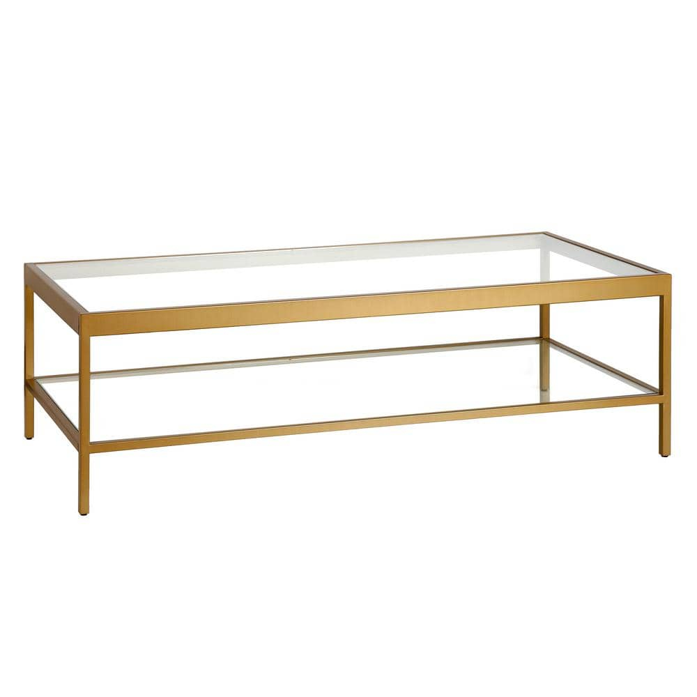 Evelyn&Zoe Alexis 54" Wide Rectangular Coffee Table, Brass