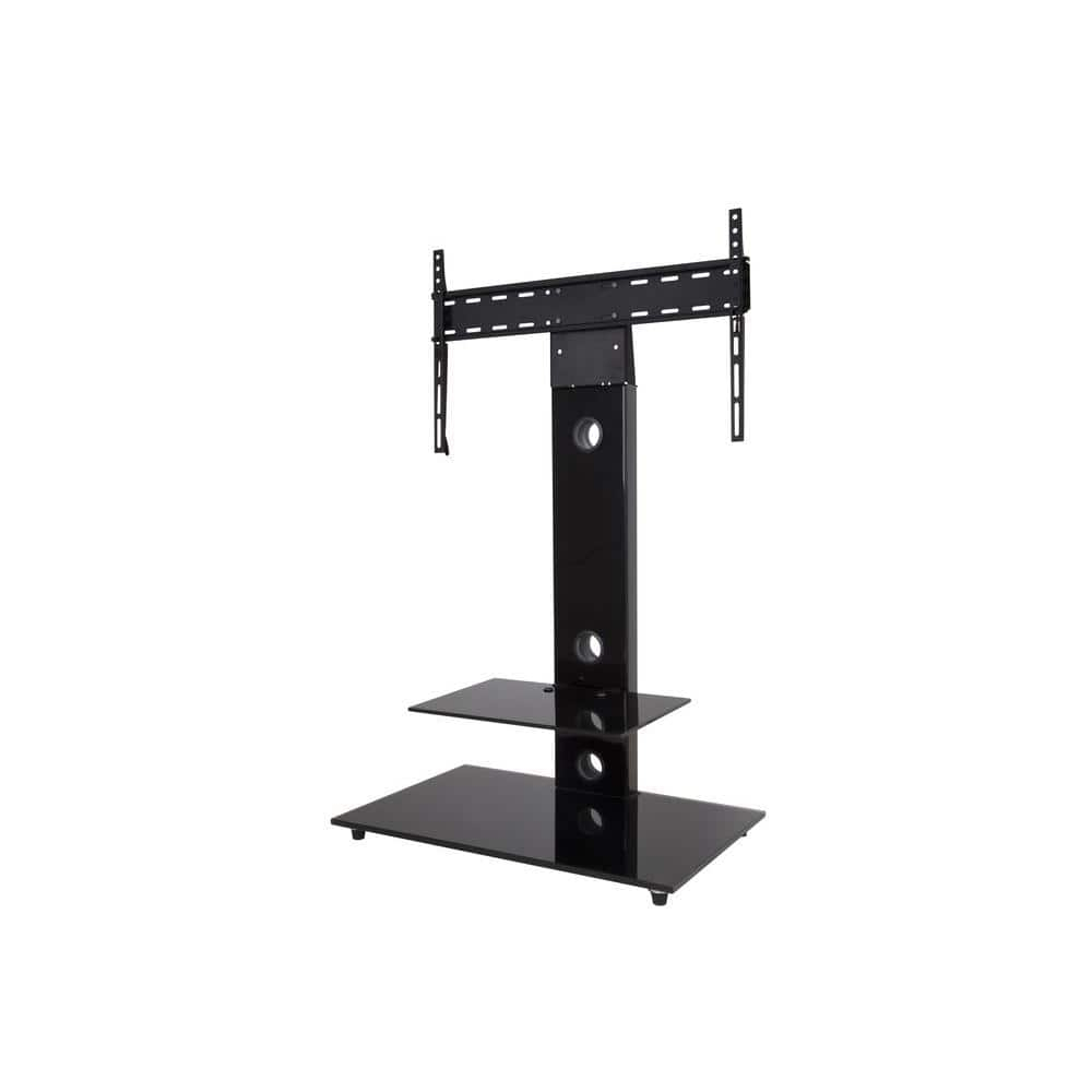 Lesina Gloss Black Tempered Glass Corner TV Stand with Cabinet