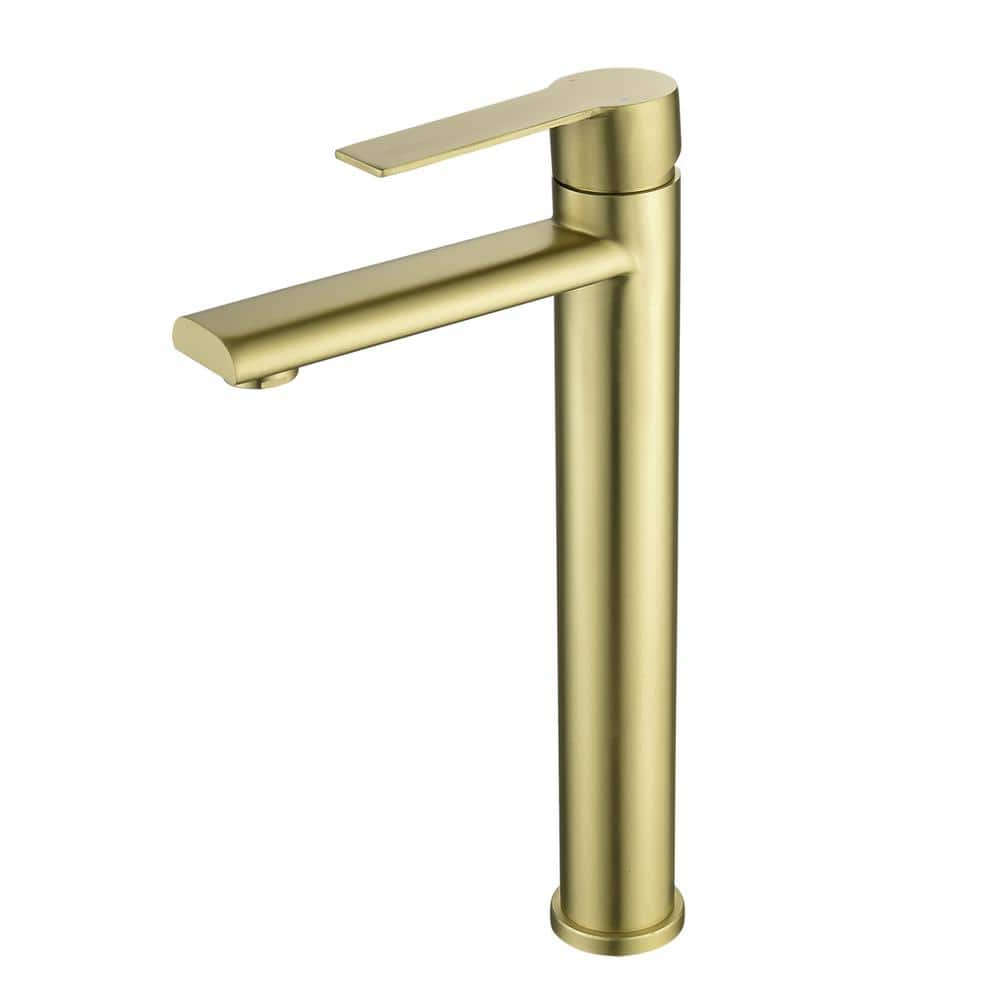 Single Handle Vessel Sink Faucet, Single Hole Tall Bathroom Faucet in Brushed Gold