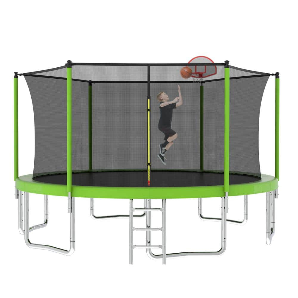 14 FT Green Outdoor Trampoline with Safety Enclosure Net
