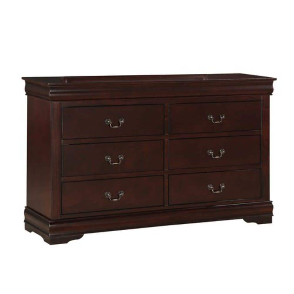 Benzara Transitional Style 6 Drawer Dresser with Metal Pulls, Cherry Brown