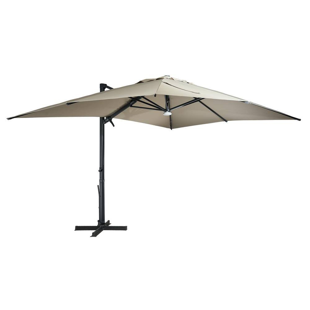 10x13 ft. 360° Rotation Square Cantilever Patio Umbrella with Bluetooth Speaker and LED Light in Taupe