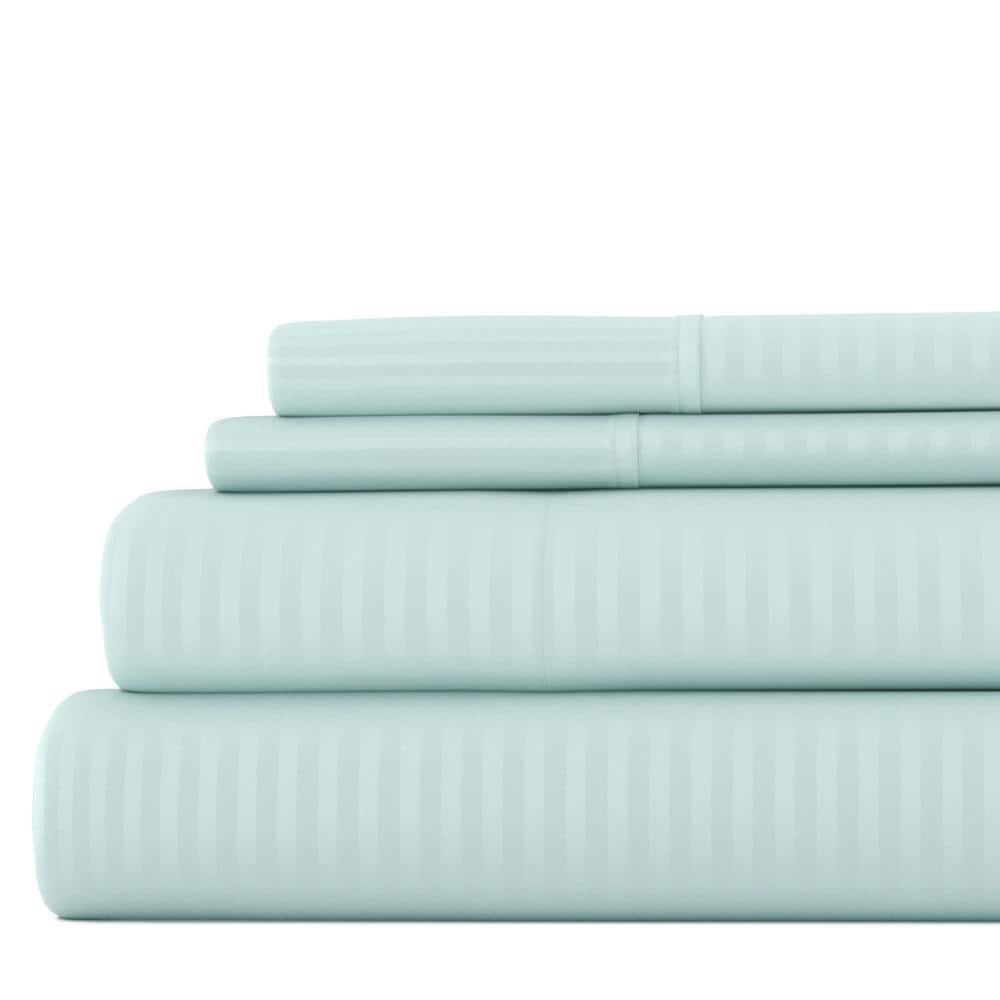 California King Aqua Striped Microfiber 4-Piece Sheet Set