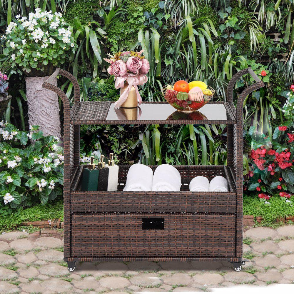 Karl Home Outdoor Wicker Bar Cart