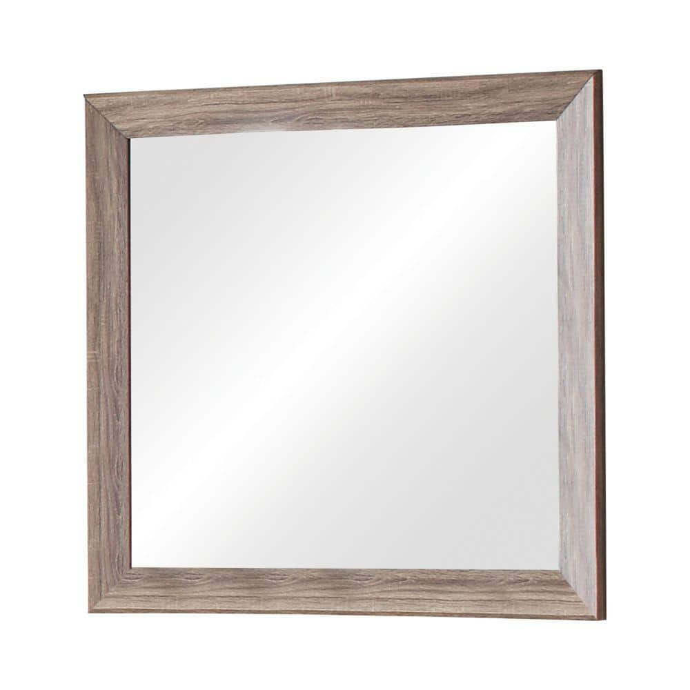 Benjara Mirror with Rectangle Wooden Frame and Washed Look, Brown