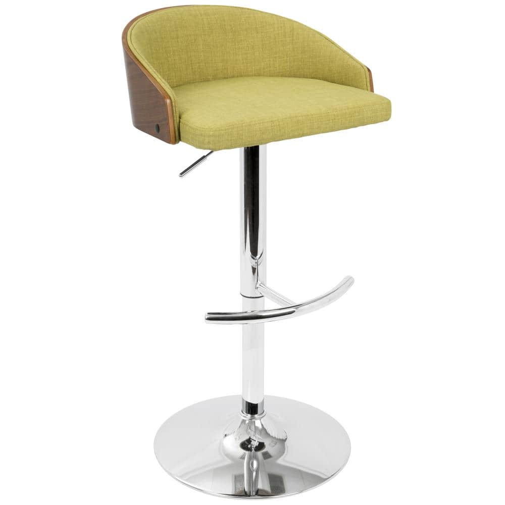 Shiraz Mid-Century Modern Adjustable Barstool in Walnut and Green by LumiSource