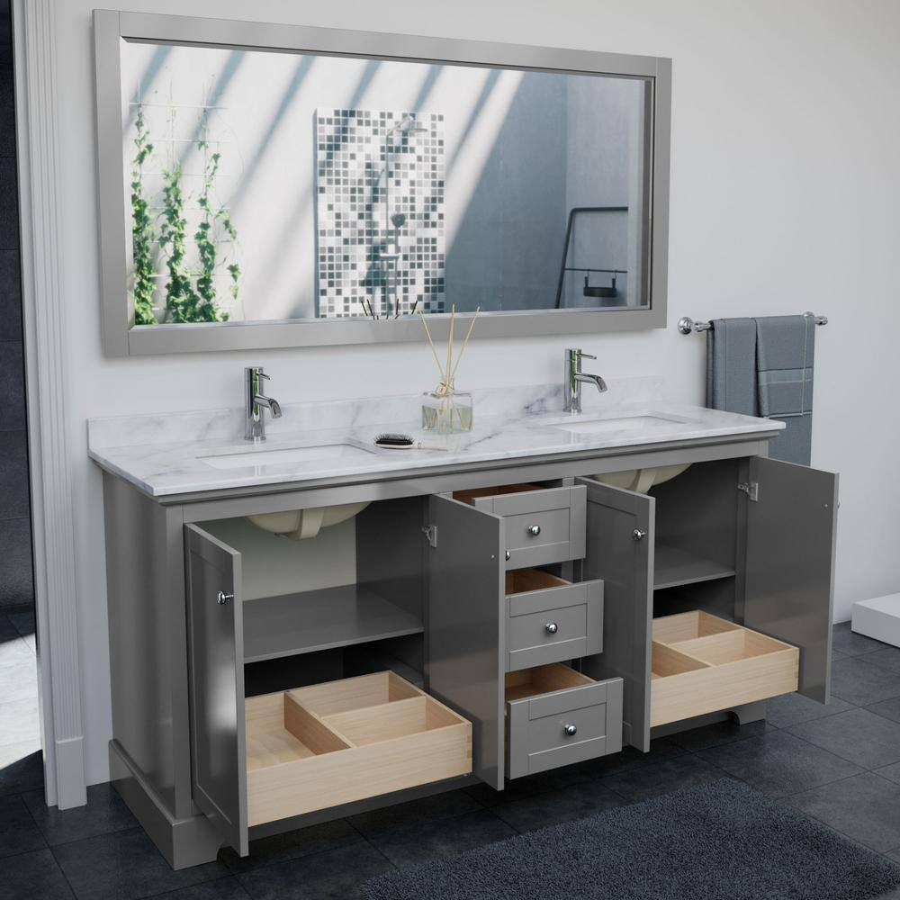 Avery 72" Dark Gray Double Bathroom Vanity with Marble Countertop