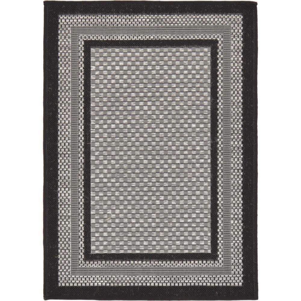 Unique Loom Outdoor Border Collection Area Rug - Multi Border (2' 2" x 3' Rectangle Gray/Black)