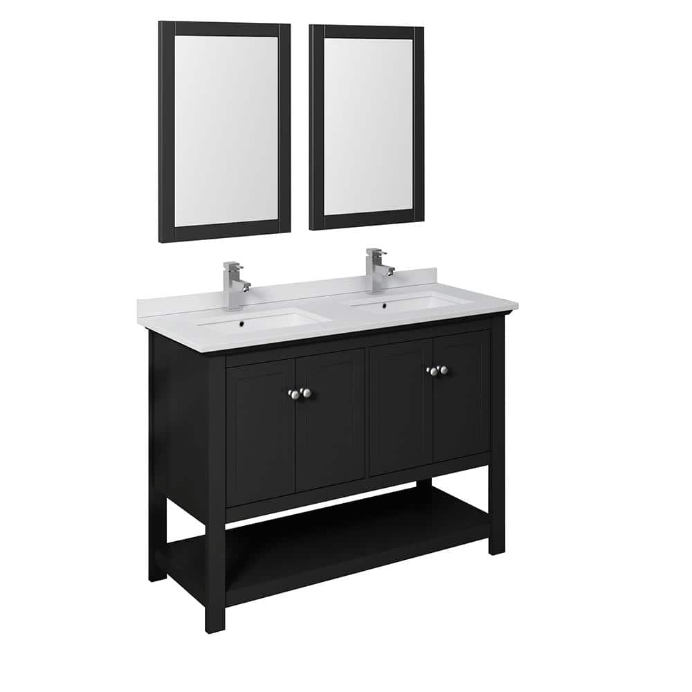 Fresca Manchester 48" Double Sinks Wood Bathroom Vanity with Mirrors in Black
