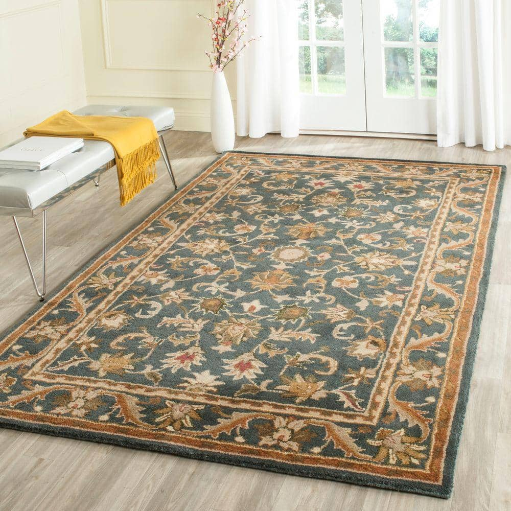 SAFAVIEH Antiquity Carmella Floral Bordered Wool Area Rug, Blue/Gold, 9' x 12'