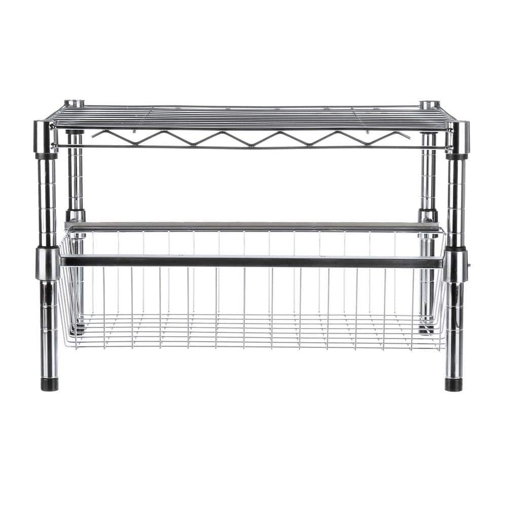 Honey-Can-Do Steel 2-Tier Stackable Adjustable Cabinet Organizer with Drawer, Chrome