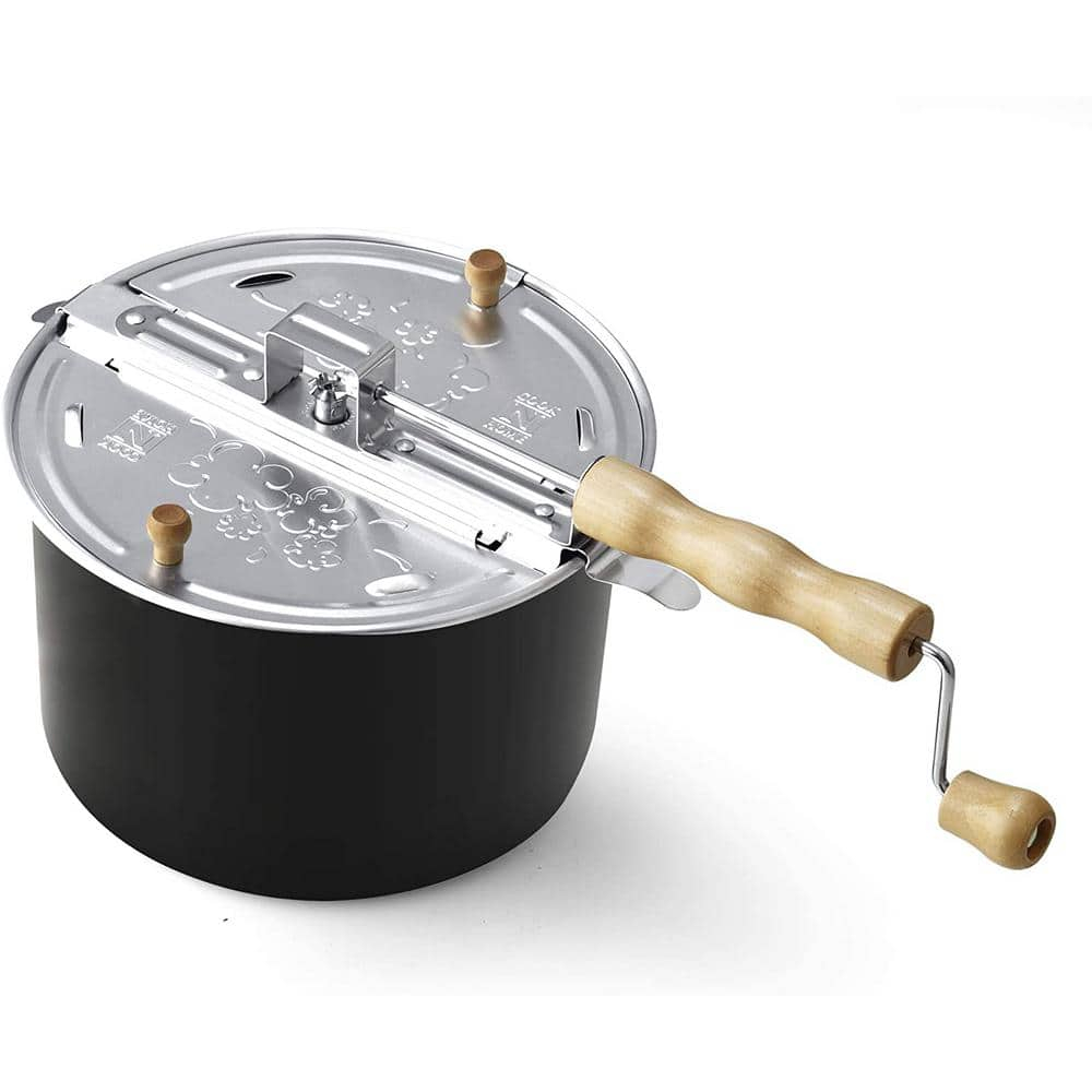 Cook N Home Stovetop Popcorn Popper with Crank, 6-Quart Aluminum Popcorn Pot Popcorn Maker, Black