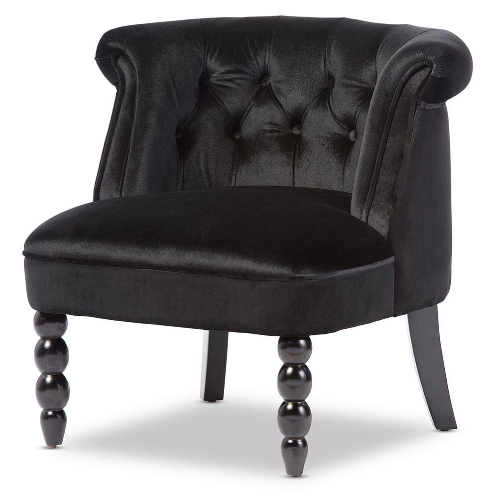 Flax Victorian Style  Black Velvet Fabric Upholstered Vanity Accent Chair