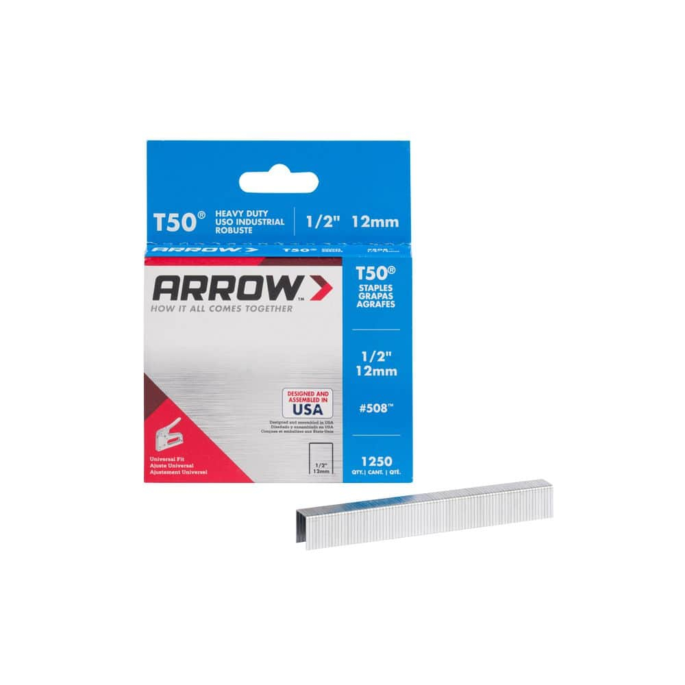 Arrow 508 Heavy Duty T50 1/2" Leg Length, 3/8" Crown, Staples, Heavy Duty, for General Repairs, DIY, Home Improvement, New