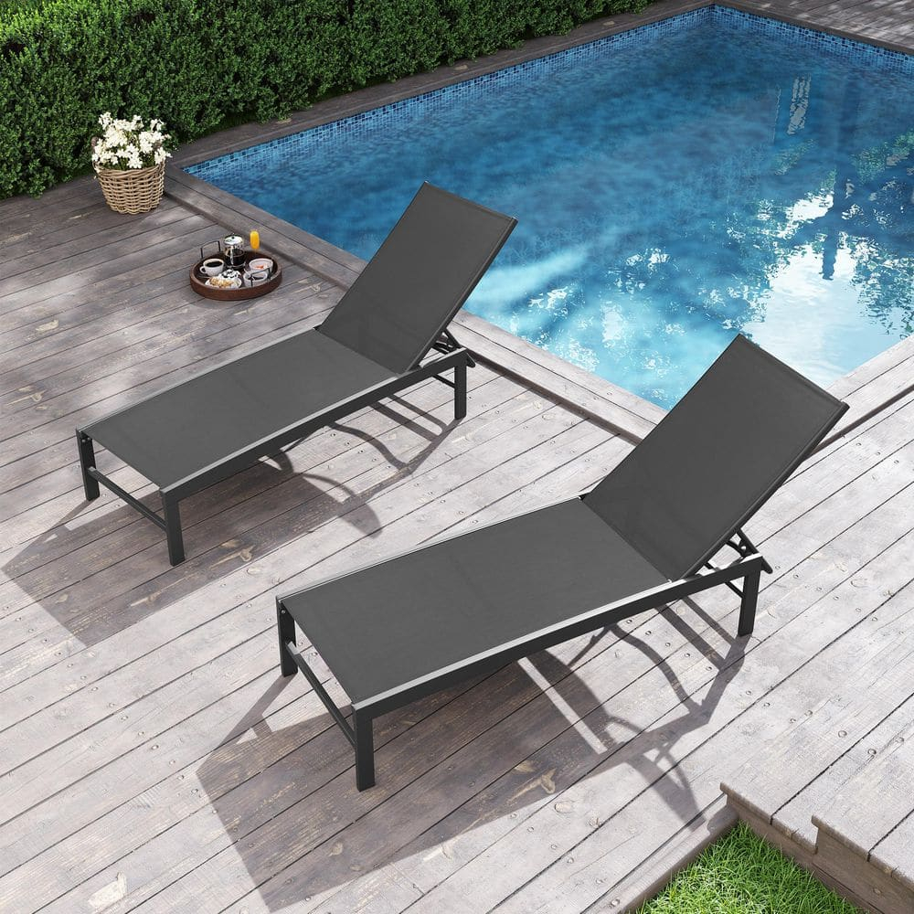 Pellebant 2PCS Patio Lounge Chairs Outdoor Lounge Chair with Wheels, Black