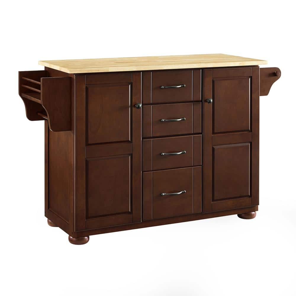 Crosley Eleanor Natural Wood Top Kitchen Island in Mahogany