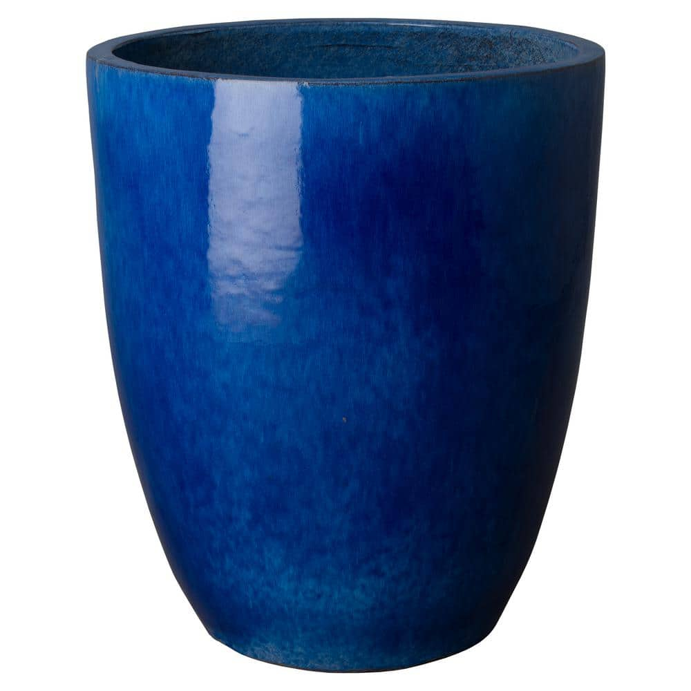 Tall 22 in. D x 28 in. H Blue Ceramic Round Planter with Drainage Hole