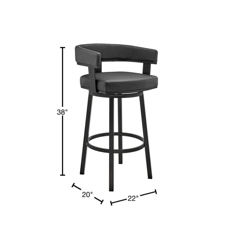 Armen Living Cohen30" Bar Height Swivel Bar Stool in Black Finish and Black Faux Leather
