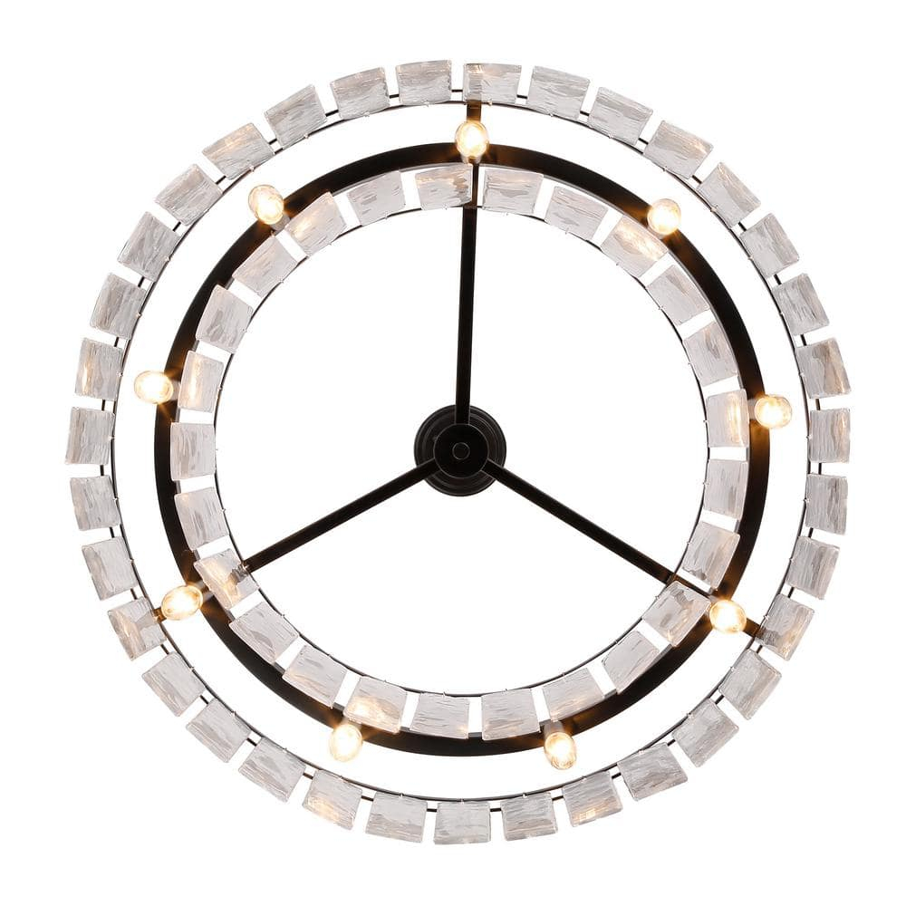 Golden Lighting Ciara 9-Light Chandelier in Matte Black with Hammered Water Glass