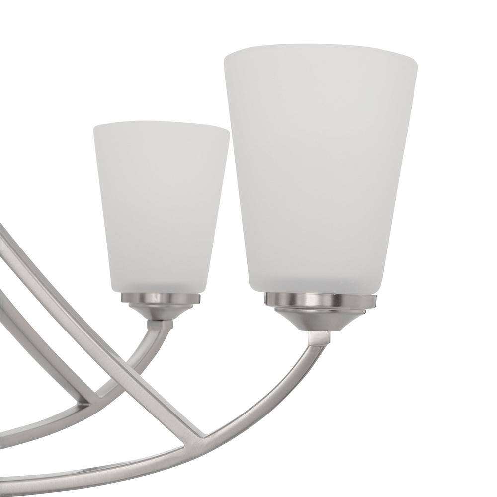 Contemporary Elegance Brushed Nickel 12-Light Chandelier with Etched White Glass