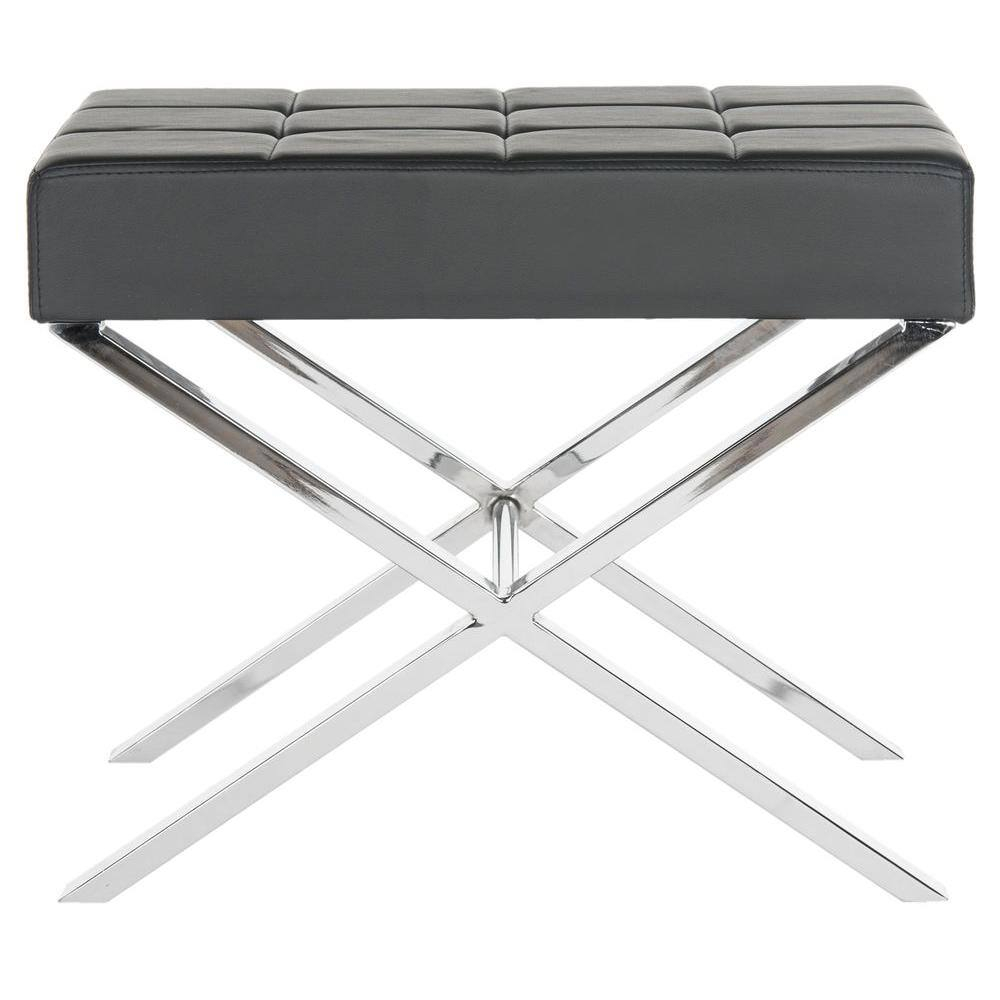 SAFAVIEH Sienna Modern Glam X-Leg Upholstered Rectangular Ottoman, Black/Chrome\