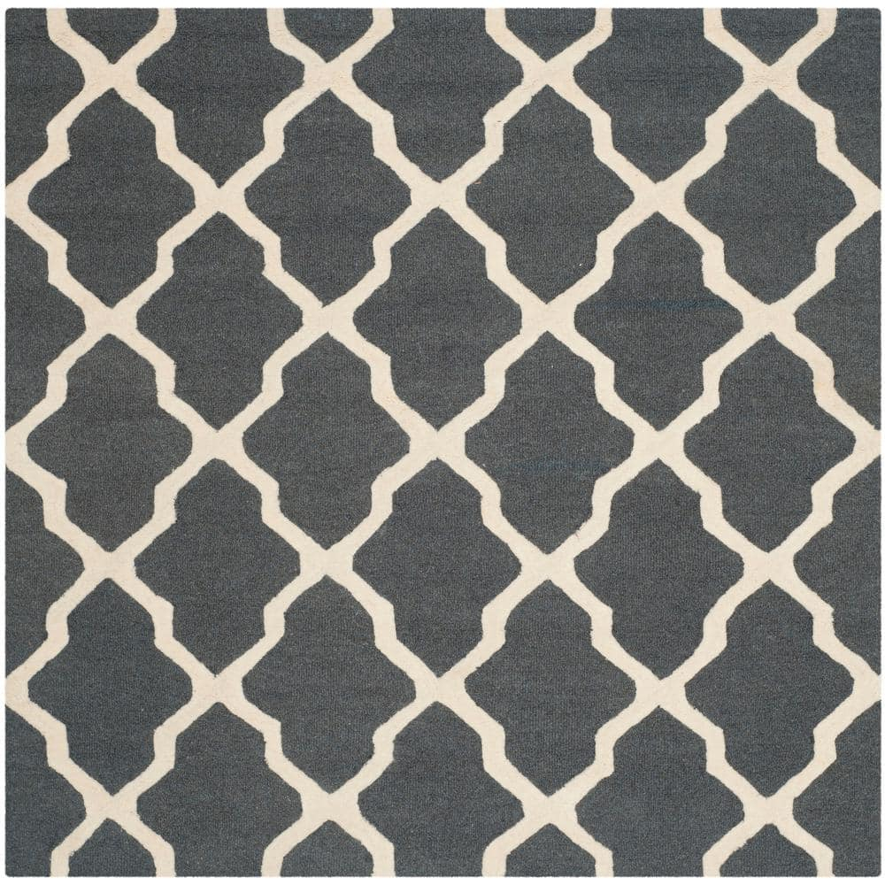 SAFAVIEH Cambridge Liam Geometric Wool Area Rug, Dark Grey/Ivory, 4' x 4' Square