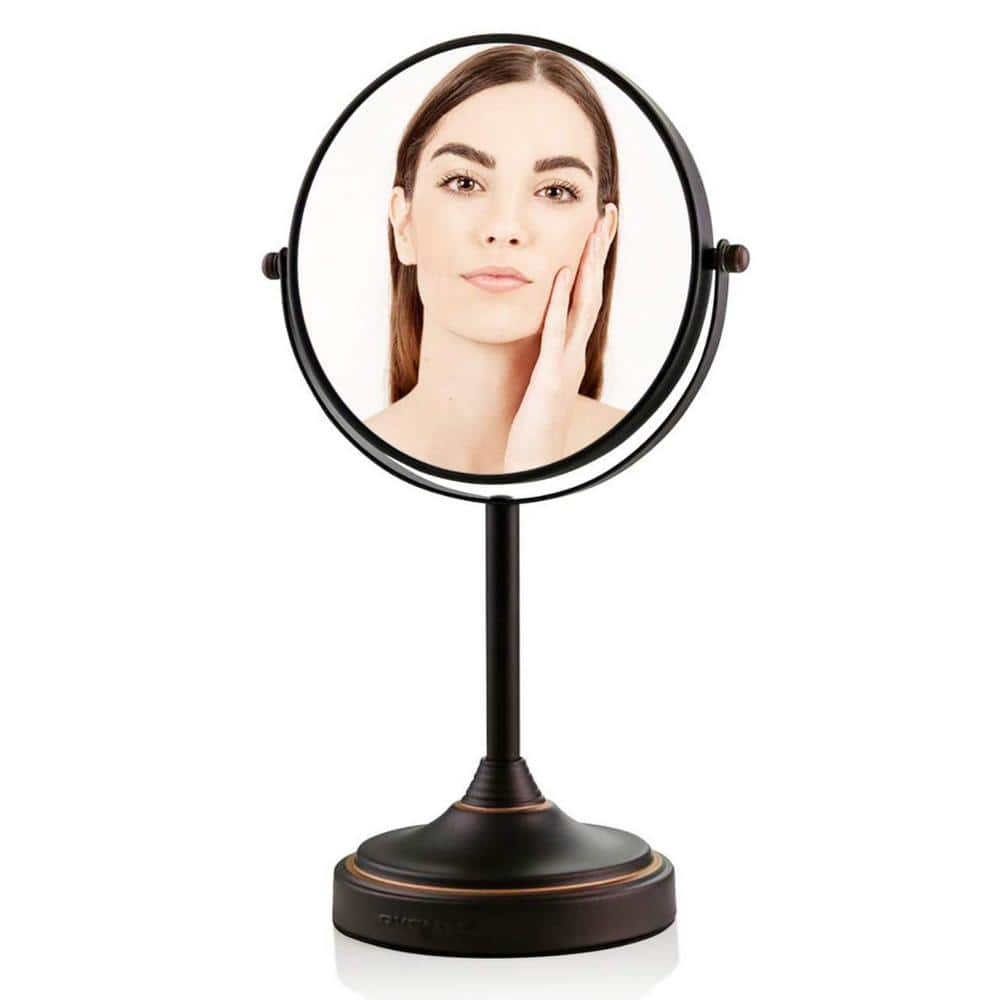 OVENTE 7'' Tabletop Makeup Mirror with 1X/7X Magnification, 360° Swivel Design and Double-Sided Free-Standing Vanity Mirror Perfect for Dresser, Bedroom and Office Desk, Antique Bronze MNLCT70ABZ1X7X