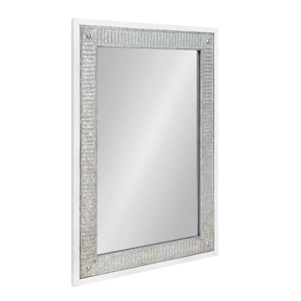 Kate and Laurel Deely Farmhouse Wall Mirror, 27 x 39, White and Silver, Rustic Wall Decor with Galvanized Metal Frame