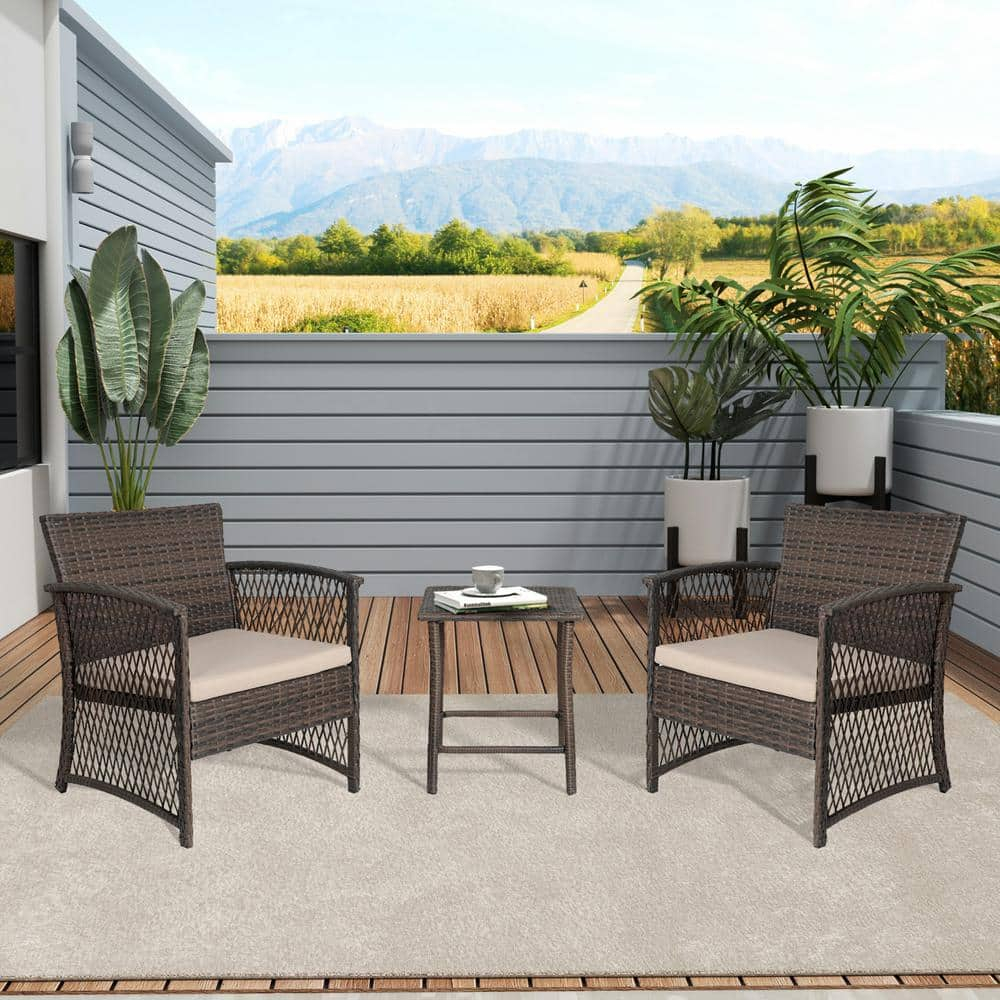 Polytrends Heritage Outdoor 3-piece Wicker Bistro Patio Set Coffee/Beige