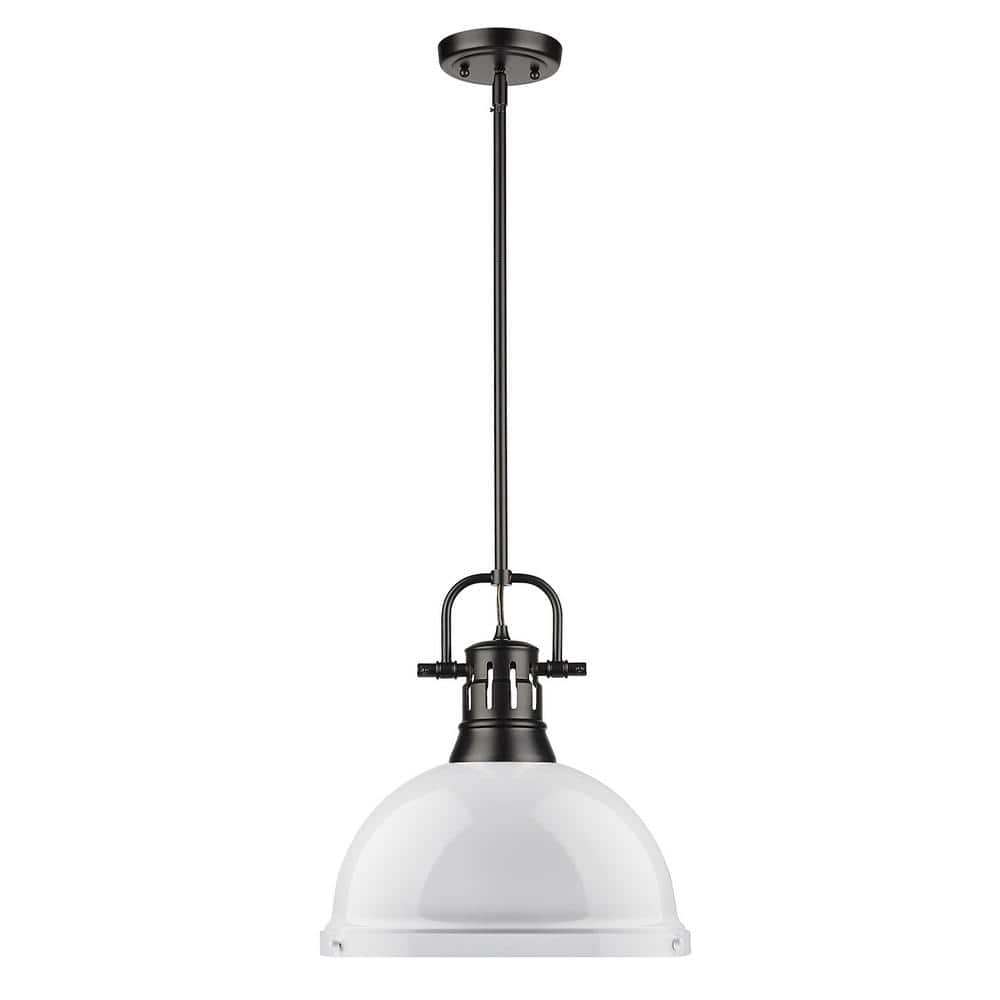Golden Lighting Duncan 1-Light Large Pendant in Matte Black with White