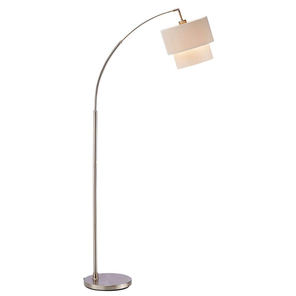 Adesso Home Gala Arc Modern Adjustable Standing Silver Floor Lamp with Shade