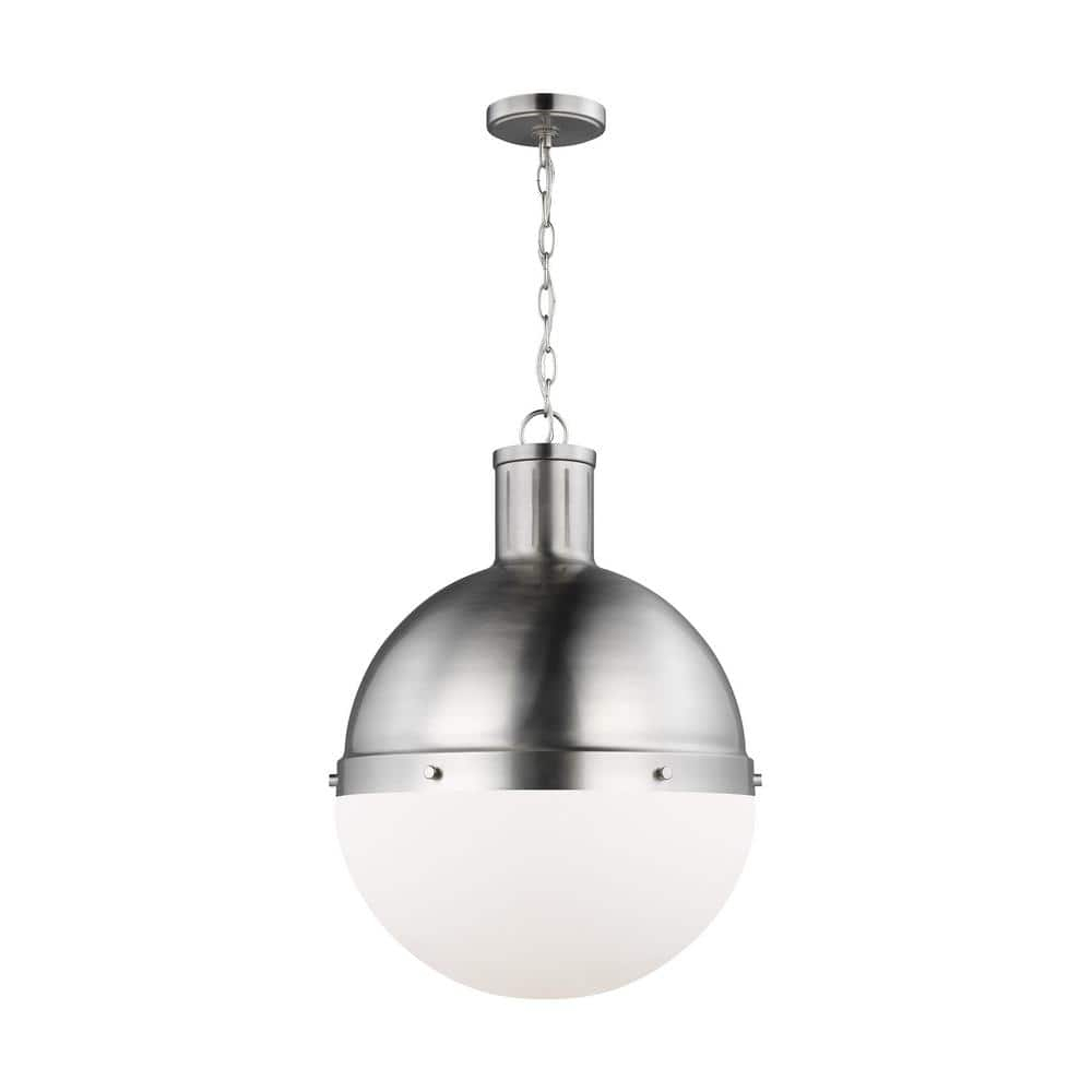 Generation Lighting Hanks 1 -Light Brushed nickel Transitional White glass Globe Large Hanging Pendant light