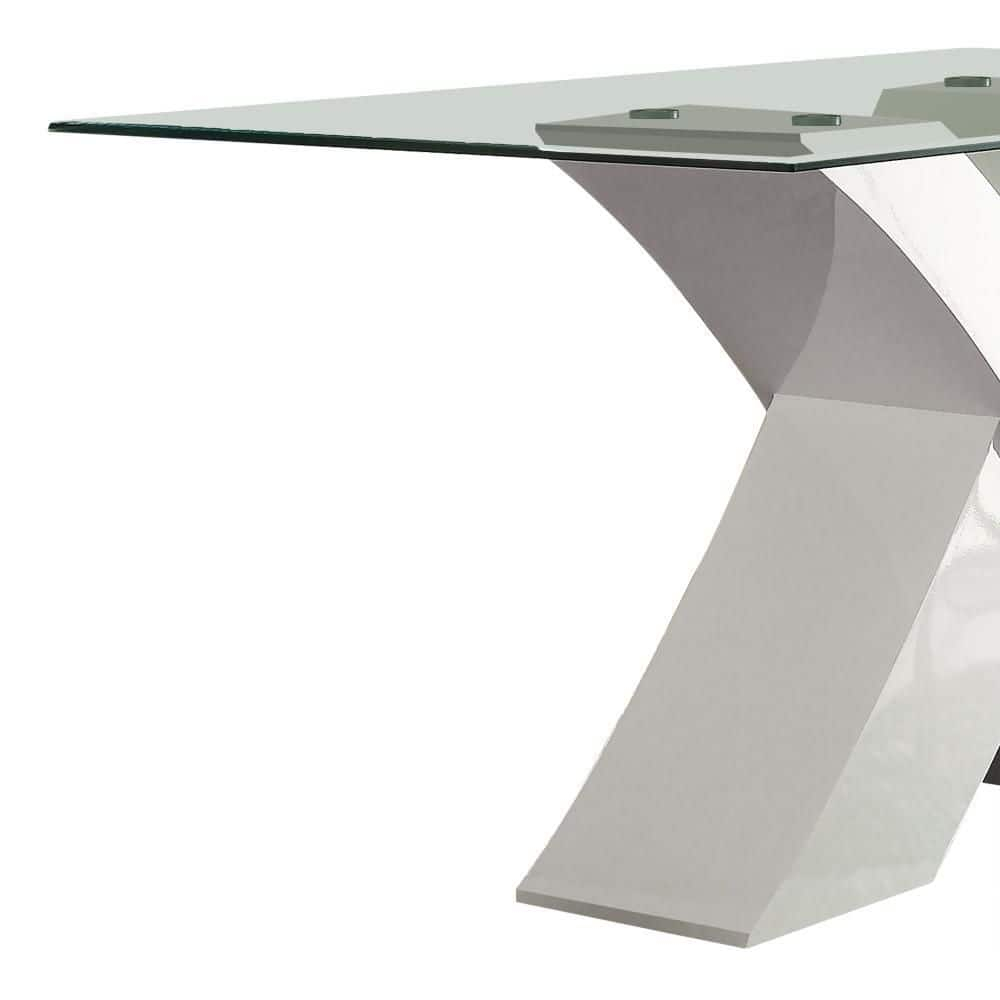 Contemporary White Wood and Glass Dining Table for Four