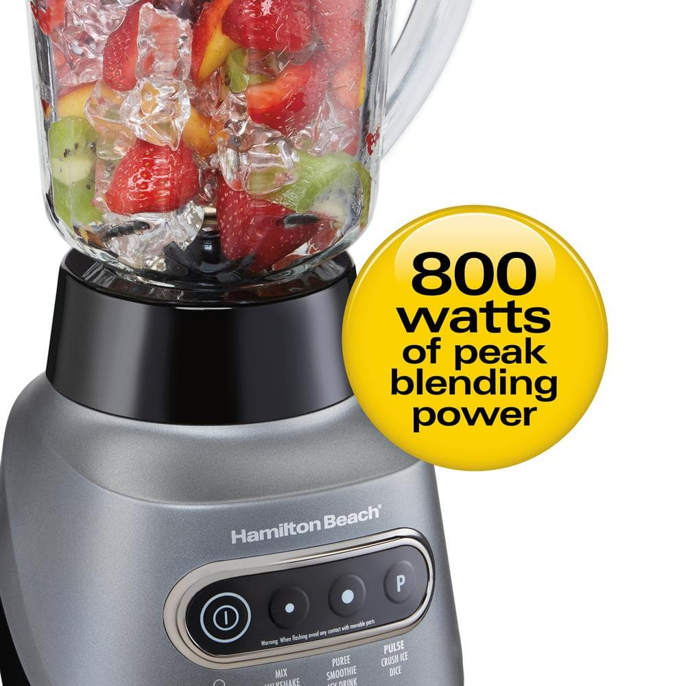 Hamilton Beach Wave Crusher Blender, 40 oz Glass Jar and 20 oz Travel Jar for Shakes and Smoothies, Grey, 58181