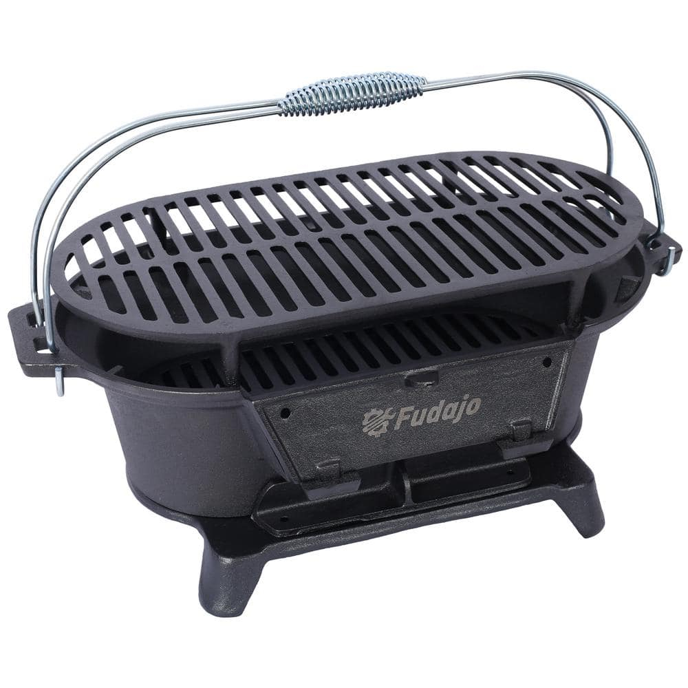 Cast Iron Hibachi Grill – Portable Charcoal BBQ for Outdoor Cooking, Durable Tabletop Skillet, Compact Camping Charcoal Cooker for Tailgating, Picnics & Hunting (Oval)