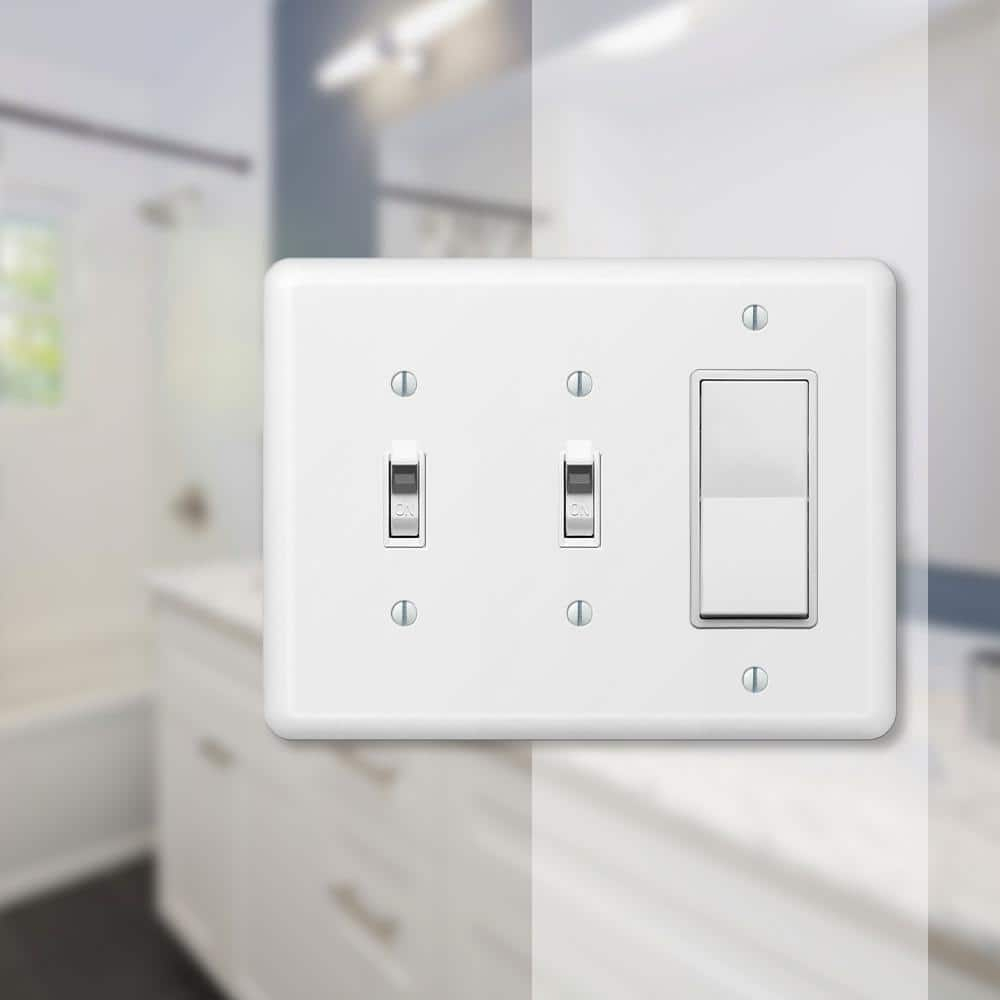 Amerelle 935TTRW Devon Wallplate, 2 Toggle / 1 Rocker, Steel, White, 1-Pack