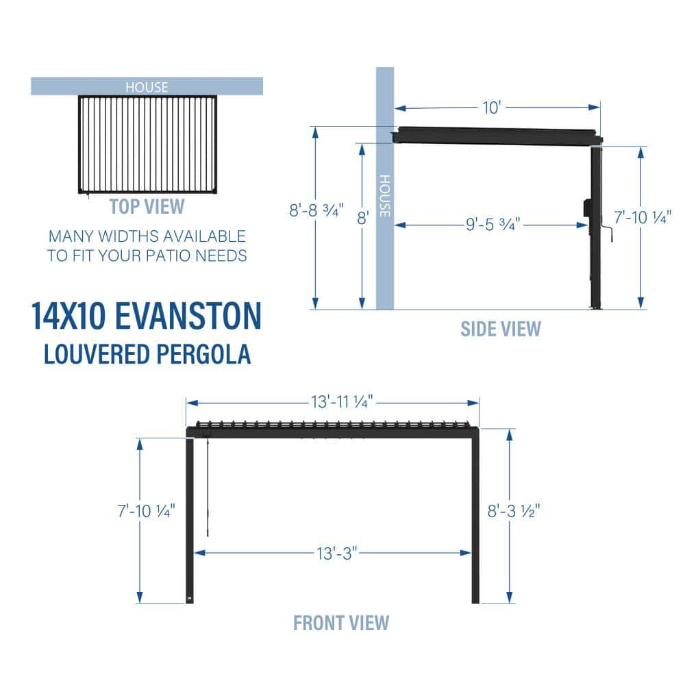 Backyard Discovery Evanston 14'x10' Steel Wall-Mounted Louvered Pergola, Adjustable Roof