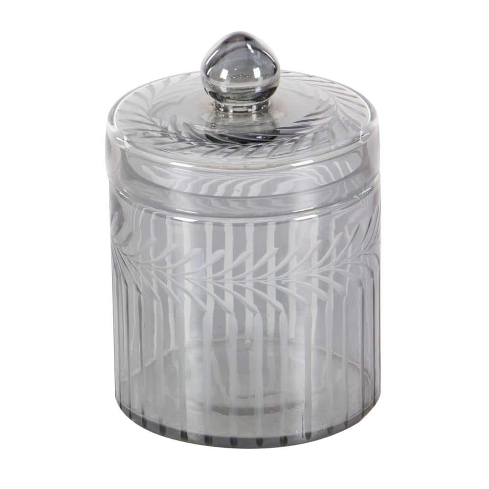 DecMode 7", 10"H Gray Glass Handmade Decorative Jars, 2-Pieces