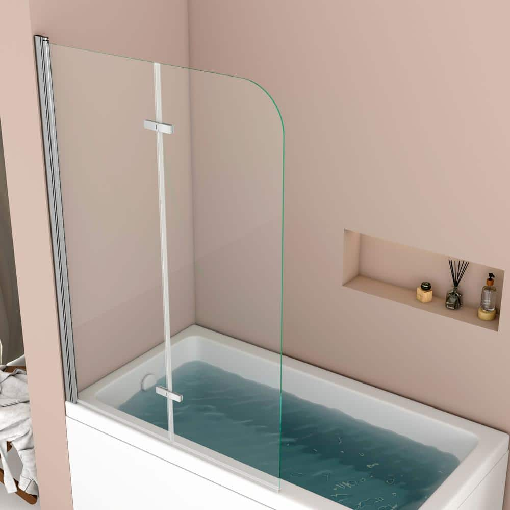 39 in x 55 in Polished Chrome Frameless Tub Door with Clear Glass