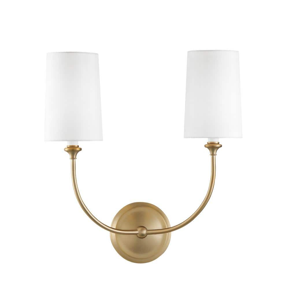 Sylvan Vibrant Gold Brass 2-Light Dimmable Sconce with Silk Shade