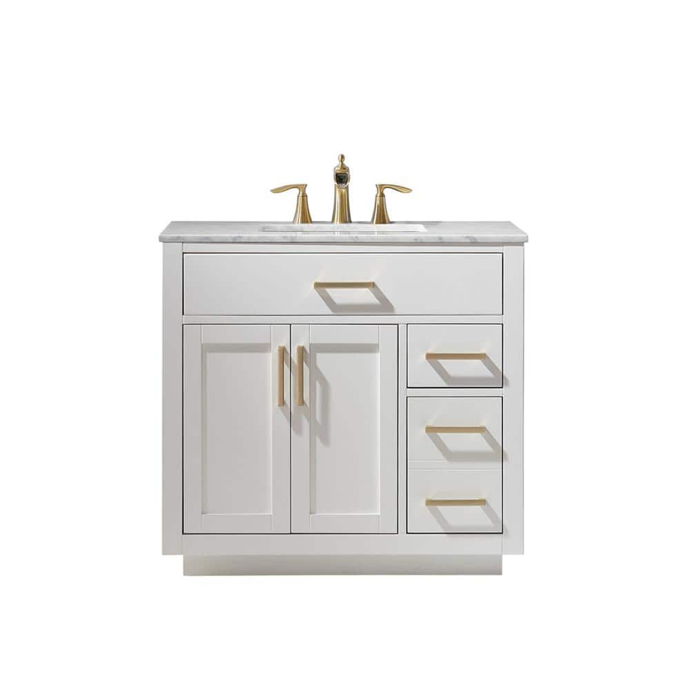 Ivy 36" Marble Countertop Single Vanity w/o Mirror White