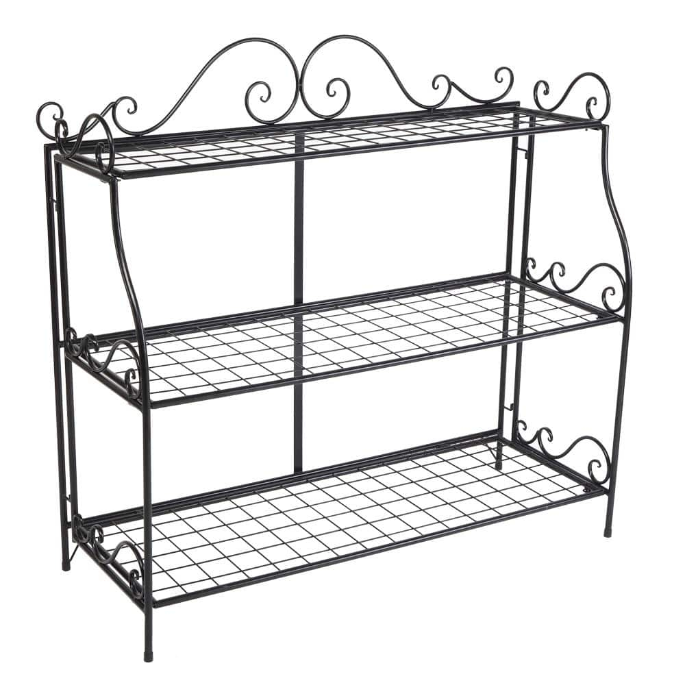 Karl 14.5" Tall Black Metal 3-Tier Indoor/Outdoor Plant Stand